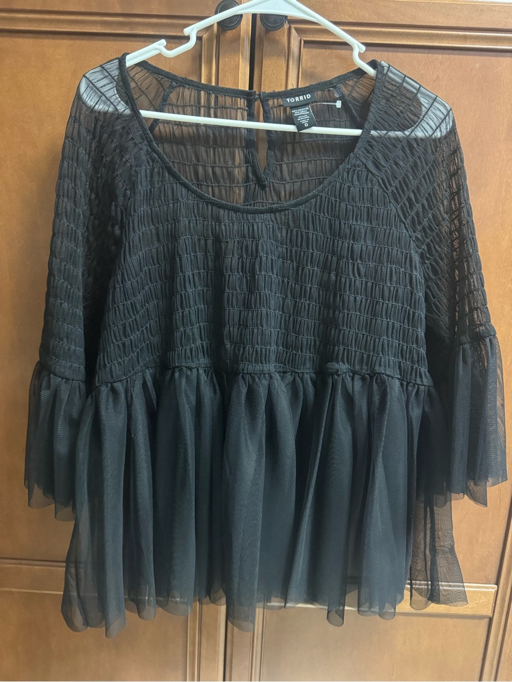 torrid Black Sheer Smocked Mesh Peplum Tunic
